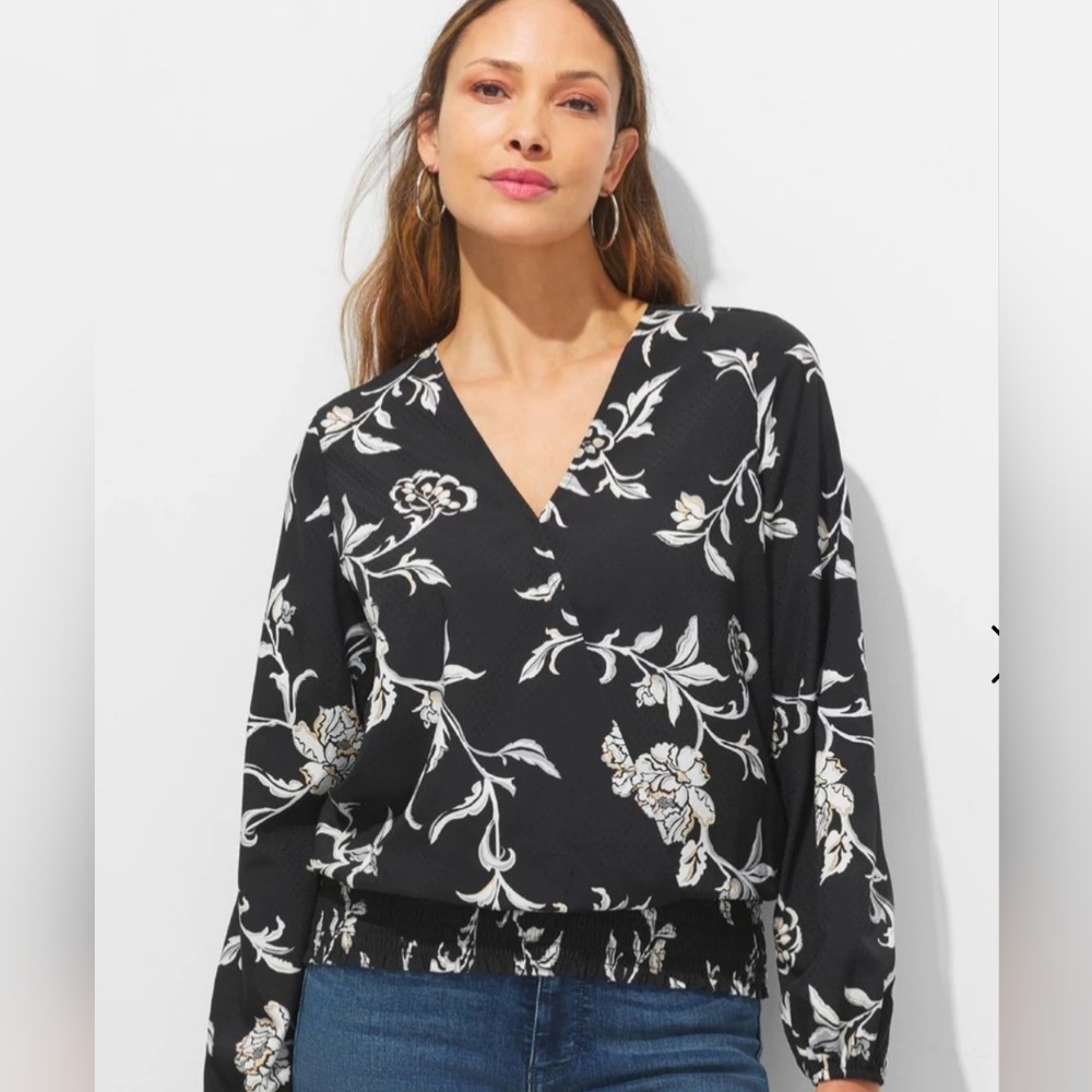 WHBM Outlet Long Sleeve Print Surplice Top Size Large.